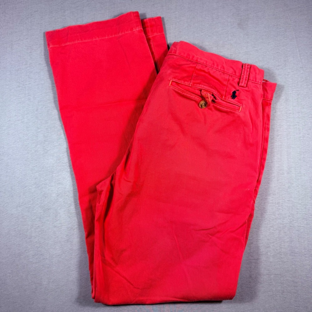 Polo Ralph Lauren Mens 33x32 Red Stretch Straight Fit Chino Pants Cotton Pony